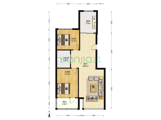 亚细亚度假村 2室1厅1卫 98平方