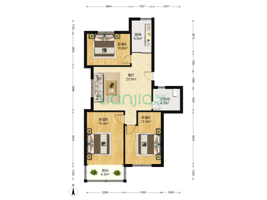 航星新村 3室1厅1卫 98平方