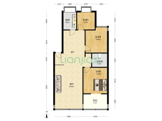 海峰花园 3室1厅1卫 90平方