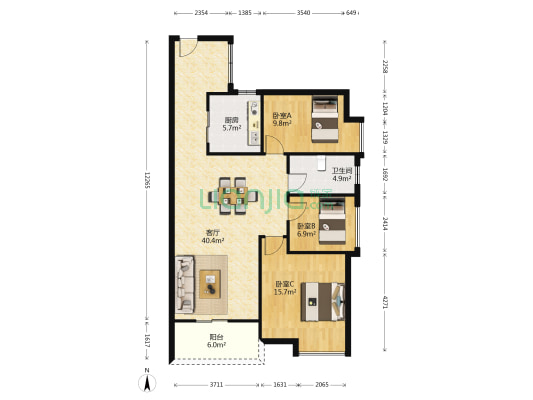 鸿威金都雅苑 3室1厅1卫 110平方