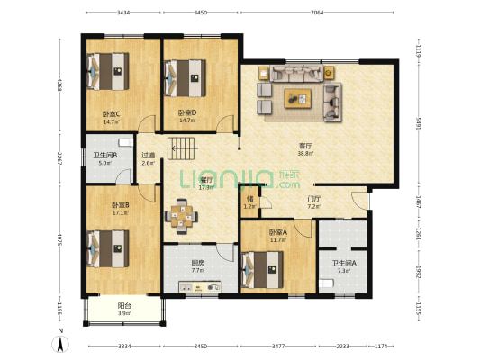 喜雨西巷42号 4室2厅2卫 179平方