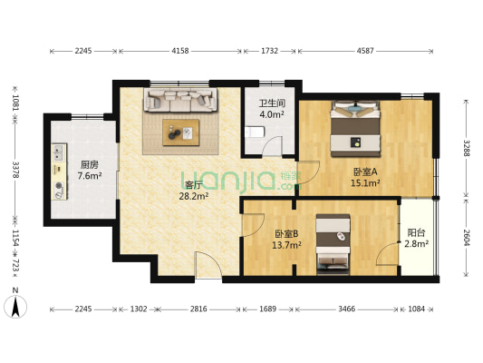 东港印象A区 2室1厅1卫 95平方