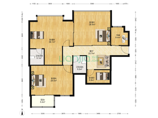 丽江花苑 5室1厅2卫 178平方