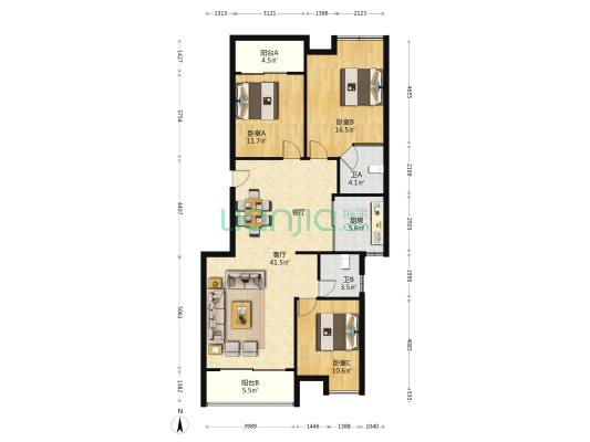 格林兰锦 3室1厅2卫 121平方