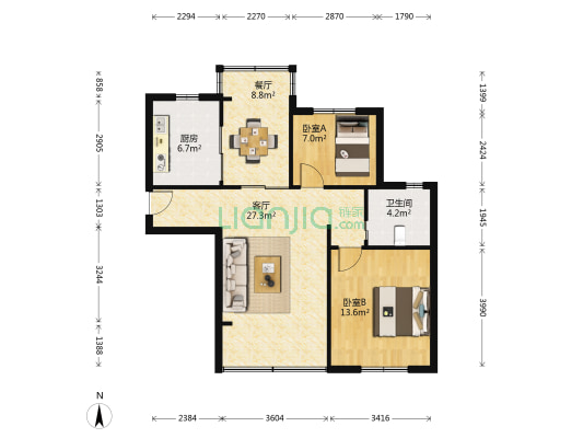 永康城欣康苑 2室2厅1卫 93平方