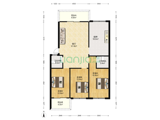 福景苑 3室1厅2卫 120平方