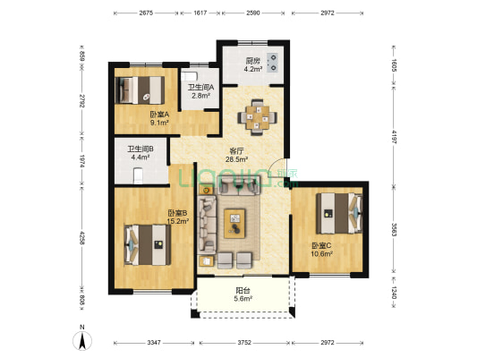 荣润麒麟府 3室1厅2卫 110平方