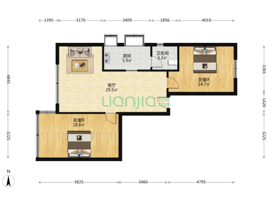 广货巷14到18号 2室1厅1卫 89平方