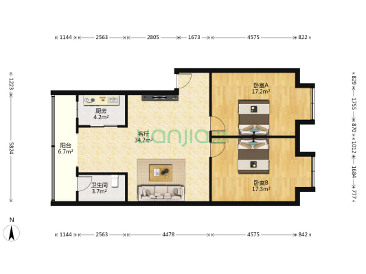 东陵小区 2室1厅1卫 100平方