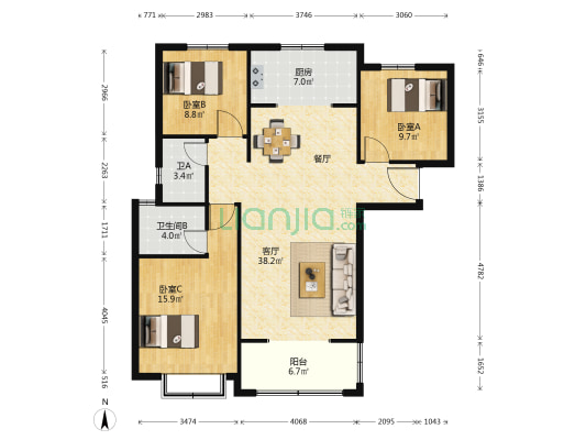 幸福里三期 3室1厅2卫 134平方
