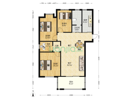 官塘绿苑四区 4室1厅1卫 130平方