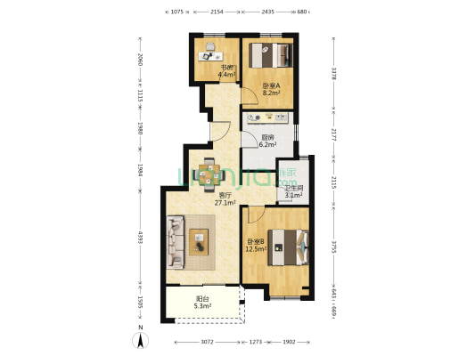 上海庄园三期 3室1厅1卫 86平方