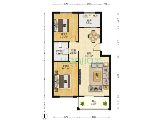 安盛小区 2室1厅1卫 98平方