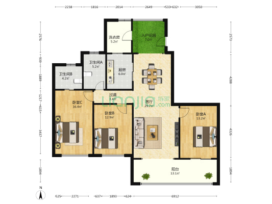 融创·金成海口壹号北区 3室1厅2卫 153平方