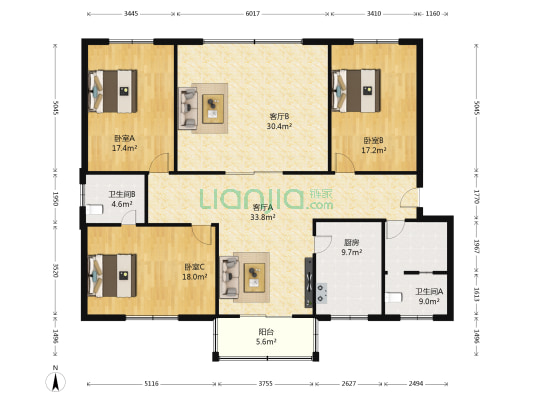 书院街72号 3室2厅2卫 161平方