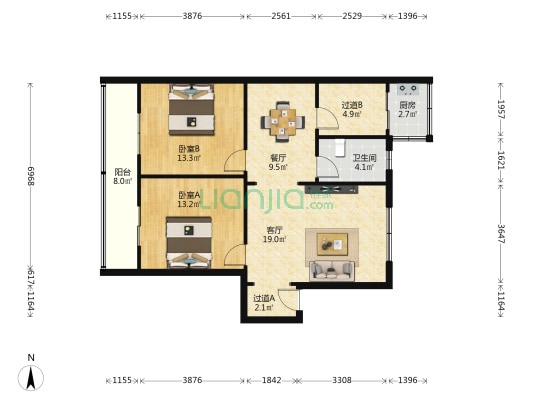 公路段家属院 2室2厅1卫 93平方