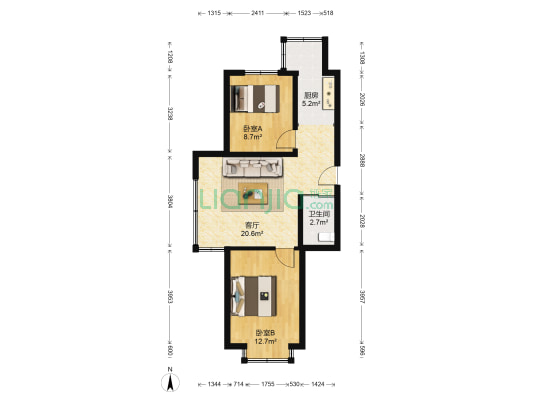 雷凯尼绅 2室1厅1卫 69平方