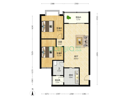 古镇苑二期 2室1厅1卫 82平方