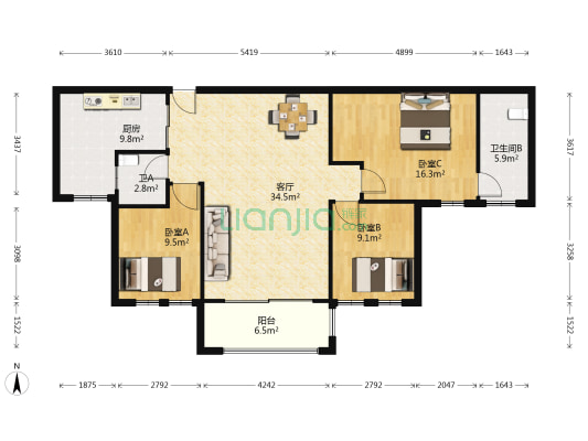 一鸣·宽城国际 3室1厅2卫 123平方