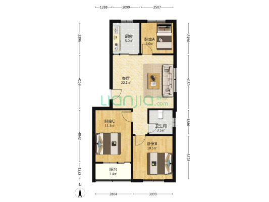 2081正好 3室1厅1卫 85平方