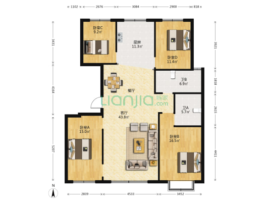 龙润紫宸华府 4室1厅2卫 156平方