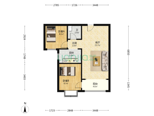 嘉盛嘉和园 2室1厅1卫 87平方