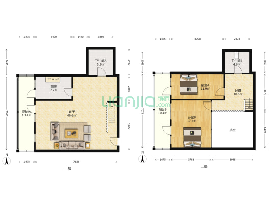 花圃大厦 2室1厅2卫 145平方