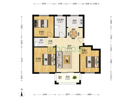 瑞宁湾 3室1厅2卫 96平方