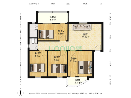 玉成街23号 4室1厅2卫 77平方
