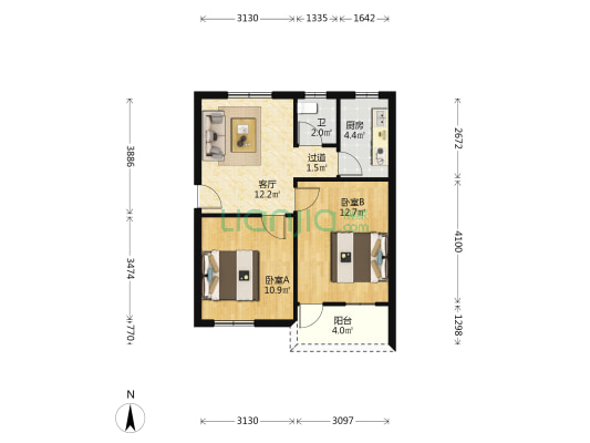 中科院化学所 2室1厅1卫 59平方