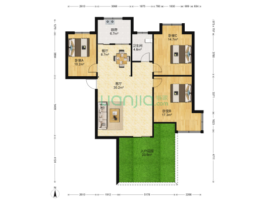 婺商公寓 3室2厅1卫 118平方