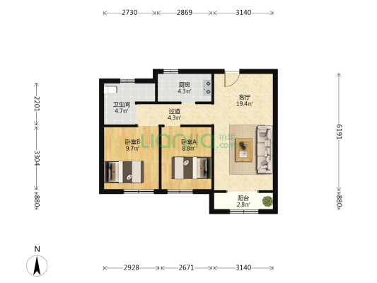 陈家河社区(北区) 2室1厅1卫 86平方