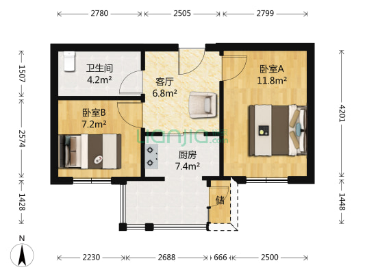 和泰馨城香樟园 2室1厅1卫 51平方