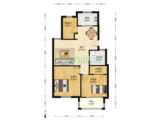 四明公寓东区 2室1厅1卫 88平方