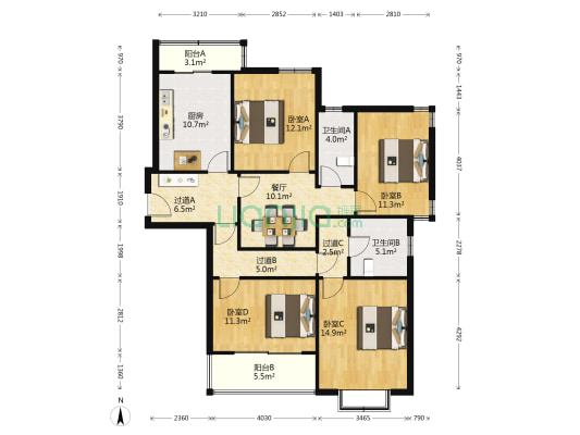 龙兆苑 4室1厅2卫 133平方