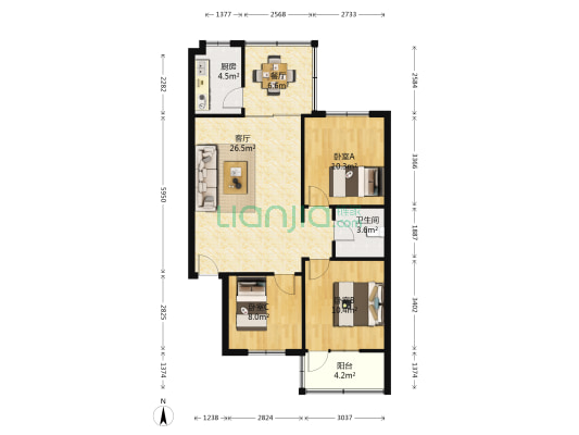 合龙街16号 3室2厅1卫 91平方