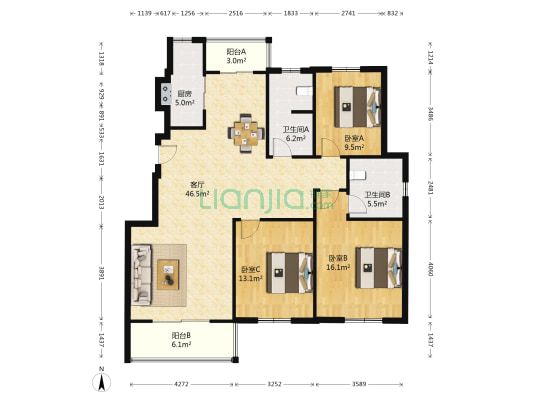 江南春天 3室1厅2卫 138平方