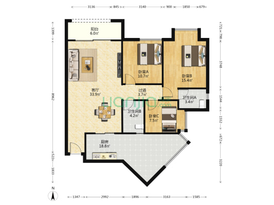天江郦城 3室1厅2卫 122平方