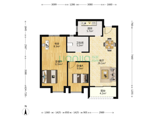 岱家山庄 3室1厅1卫 95平方