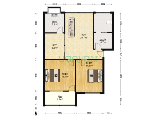 襄州区粮食局 2室2厅1卫 109平方