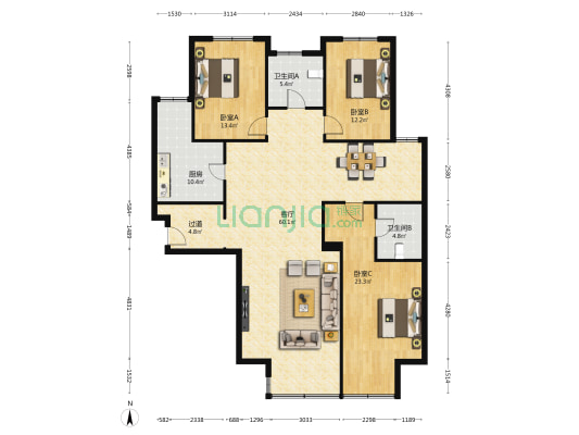胜美家园 3室1厅2卫 185平方