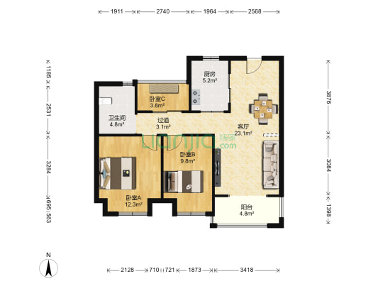 南方绿邸 3室1厅1卫 88平方