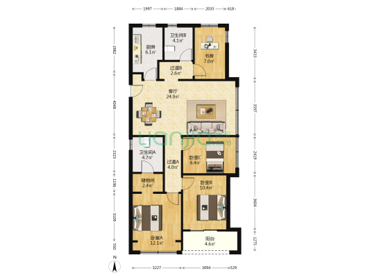 众安绿城南湖明月 4室1厅2卫 114平方