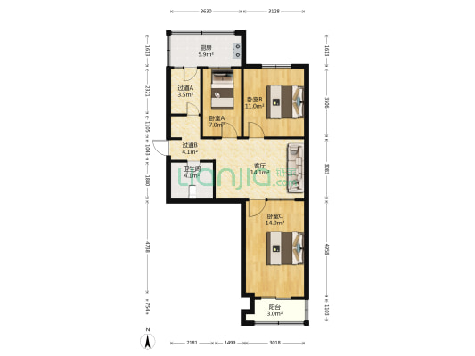 工艺品宿舍 3室1厅1卫 80平方