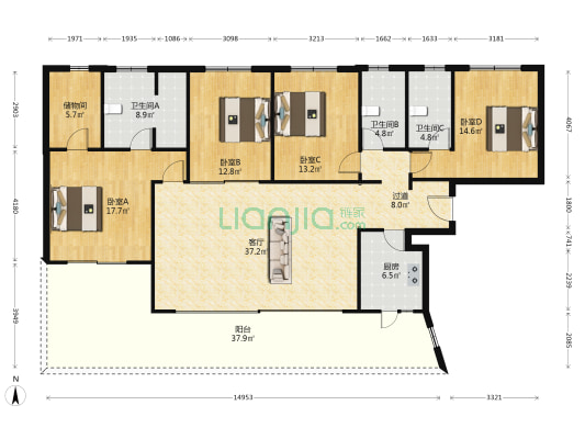 麓湖生态城沚院 4室1厅3卫 206平方