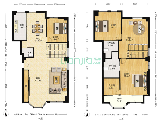 豪都花园 4室2厅3卫 235平方