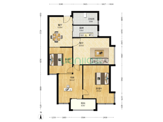 中诚信河畔之星 3室2厅1卫 115平方