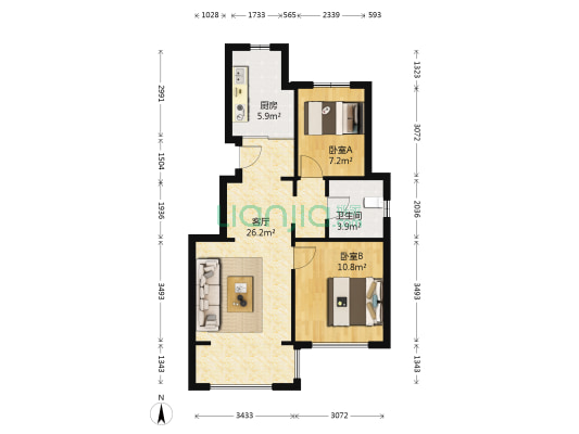 小平岛海第 2室1厅1卫 76平方