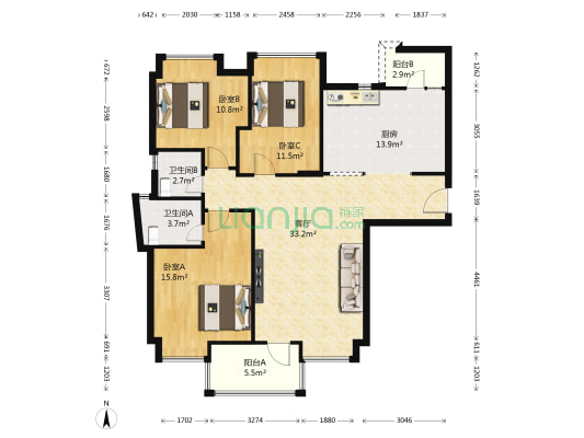 纵横缤城 3室1厅2卫 118平方