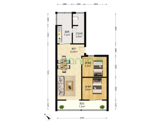 西沟头巷 2室1厅1卫 62平方